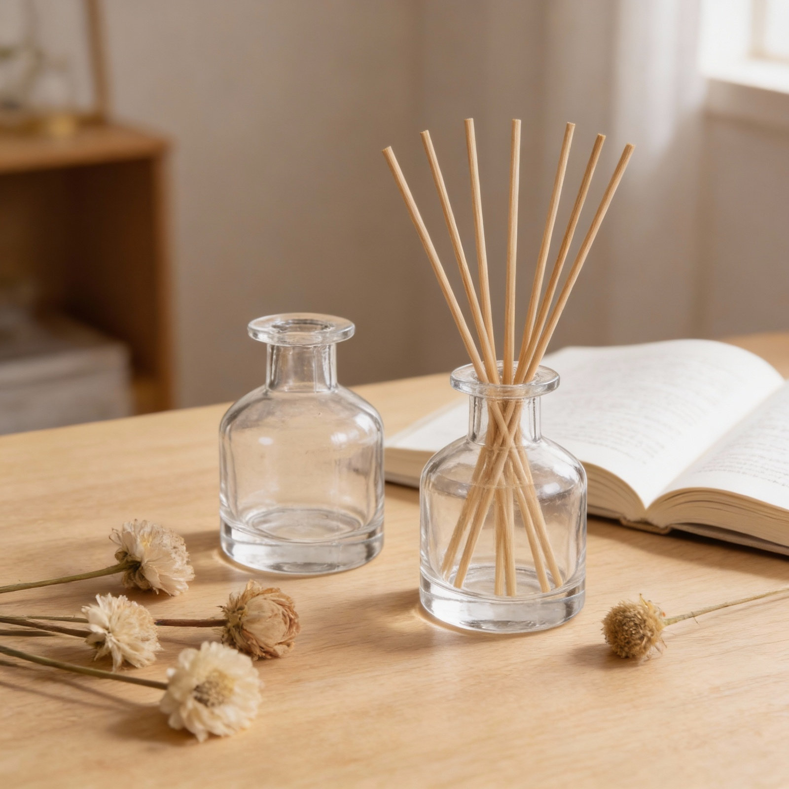 Home Decor Glass - زوج من زجاجات ناشر العطر الزجاجية